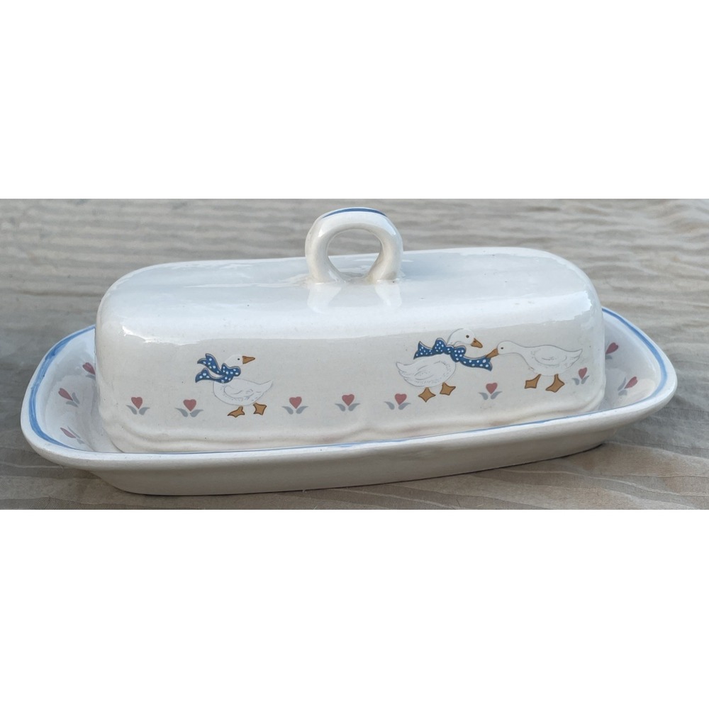 Vintage Aunt Rhody Goose Stoneware Covered Butter Dish Farmhouse Cottagecore